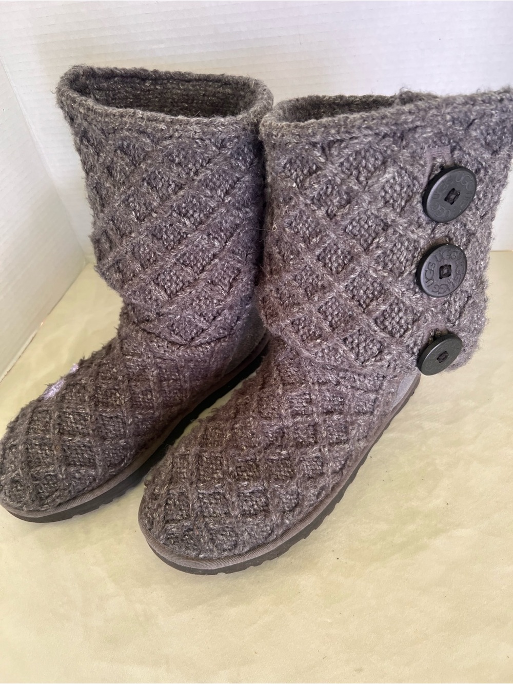 UGG Quilted Knit Button Mid-Calf Boots - Gray